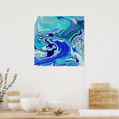 Blauwe en Blauwgroen marmergolven Poster (Keuken)
