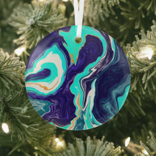 Blauwe en Blauwgroen oceaanwervelingen Vloeiende k Glas Ornament
