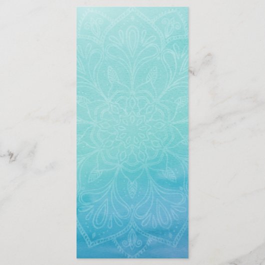 Blauwe en Blauwgroen Waterverf met het Mandala Wed Menu (Achterkant)