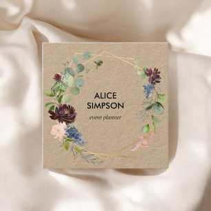 Blauwe en Bourgondische Floral Geometrische Kraft Vierkante Visitekaartje