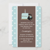 Blauwe en bruine baby's eerste uitnodiging van de (Voorkant)