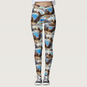 Blauwe en bruine gekleurde textuur in een ruwe hou leggings