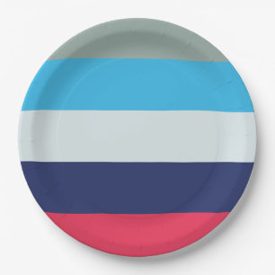 Blauwe en bruine strepen papieren bordje