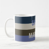 Blauwe en bruine strepen patroon koffiemok (Links)