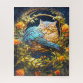 Blauwe en Bruine Tabby Kat met Veren Legpuzzel (Verticaal)