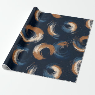 Blauwe en bruine wervelcirkel op donkere achtergro cadeaupapier