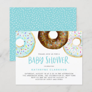 Blauwe en chocolade Donuts Baby shower Uitnodiging