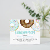 Blauwe en chocolade Donuts Birthday Invitation (Staand voorkant)