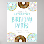 Blauwe en chocolade Donuts Birthday Party Welkom Poster (Voorkant)