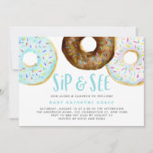 Blauwe en Chocolade Donuts Sprinkles Sip and See Kaart (Voorkant)