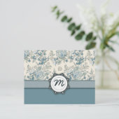 Blauwe en Cream-Rozen met monogram Briefkaart (Staand voorkant)
