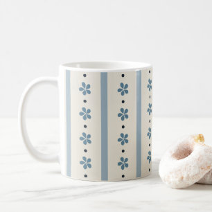 Blauwe en Crème Strepen en Bloemen Koffiemok