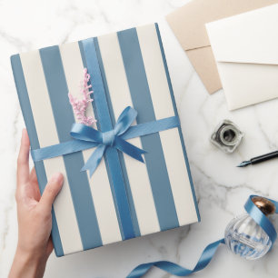 Blauwe en Crème Verticale Strepen Cadeaupapier