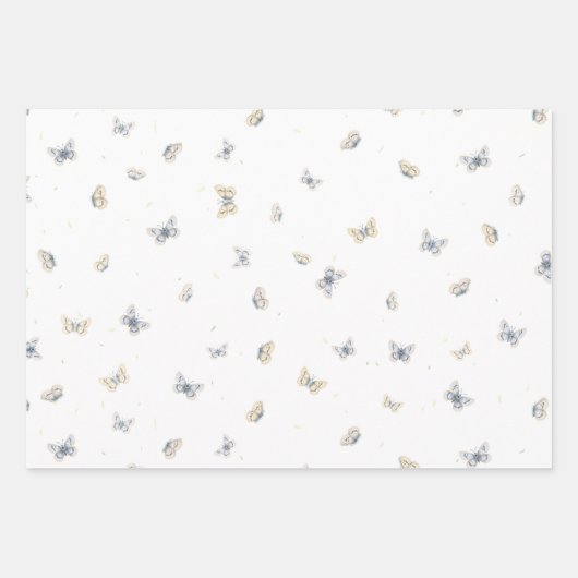 Blauwe en Crème Vlinders Tuin Fauna Wrapping P Inpakpapier Vel (Voorkant)