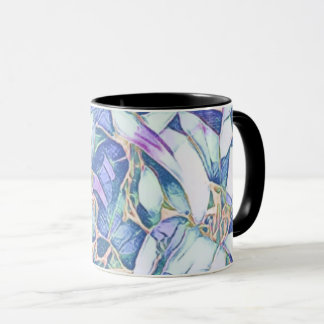 Blauwe en faux gouden bloemen mok