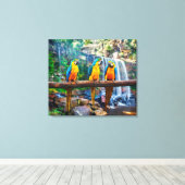 Blauwe en gele ara bij Tropical Waterfall Canvas Afdruk (Insitu (Houten vloer))