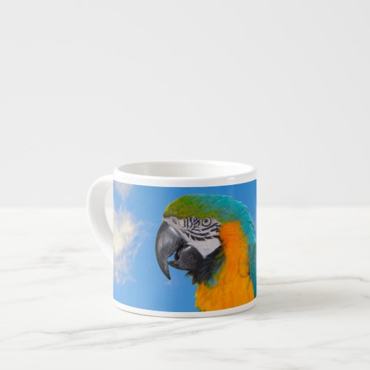 Blauwe en gele ara espresso kop (Voorkant links)