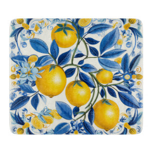 Blauwe en gele Azulejos met citroenen Snijplank