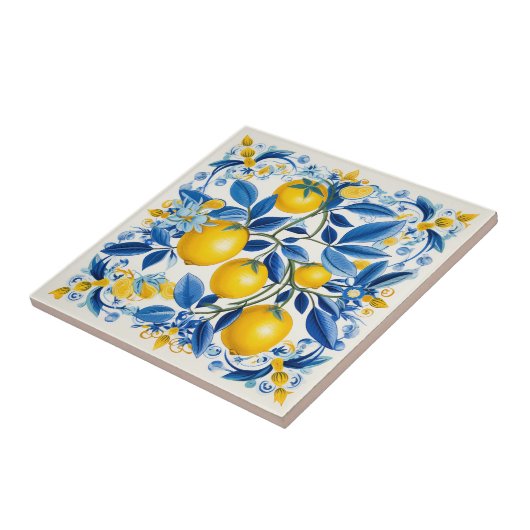 Blauwe en gele Azulejos met citroenen Tegeltje (Zijkant)