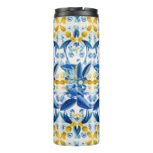 Blauwe en gele Azulejos met citroenen Thermosbeker (Achterkant)