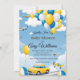 Blauwe en Gele Baby Shower Uitnodiging voor een Jo