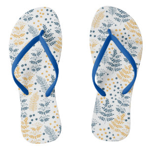 Blauwe en gele bladeren teenslippers