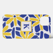 Blauwe en gele bloem monogram Case-Mate iPhone case (Achterkant (horizontaal))