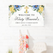 Blauwe en gele bloemen Eerste Heilige Communie Spandoek (Insitu)