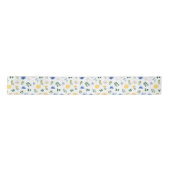 Blauwe en gele bloemen met gebladerte patroon lint (Voorkant)