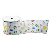 Blauwe en gele bloemen met gebladerte patroon lint (Spoel)