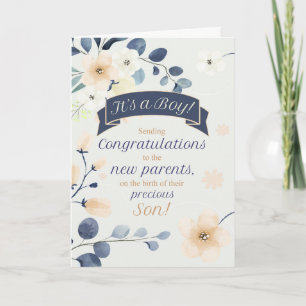 Blauwe en gele bloesems Nieuwe baby gefeliciteerd Kaart