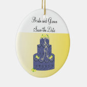 Blauwe en gele Cake Save the Date Keramisch Ornament (Rechts)