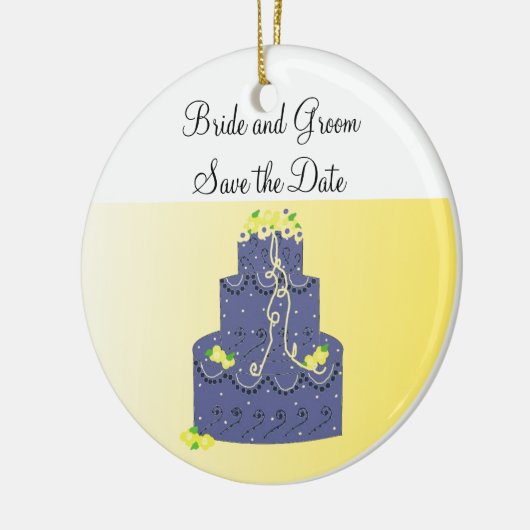 Blauwe en gele Cake Save the Date Keramisch Ornament (Links)