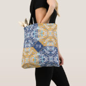 Blauwe en gele Canvas tas (Dichtbij)