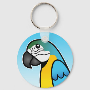Blauwe en gele cartoon ara papegaai vogel sleutelhanger