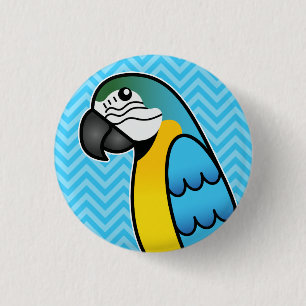 Blauwe en gele Cartoon Macaw Parrot Ronde Button 3,2 Cm