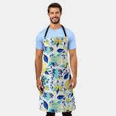 Blauwe en gele citroenen schort (Gedragen)