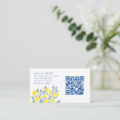 Blauwe en gele citroenwijnstokken RSVP QR Code Informatiekaartje (Staand voorkant)