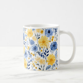 Blauwe en gele Floral Koffiemok