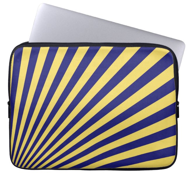 Blauwe en gele Funky Striped Abstracte Kunst Laptop Sleeve (Voorkant)