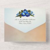 Blauwe en gele Irises Wedding All In One Uitnodiging (Achterkant)