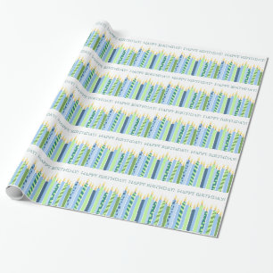 Blauwe en gele kaarsboys Birthday Cadeaupapier