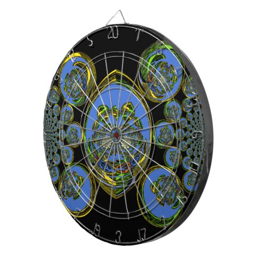 Blauwe en gele Kaleidoscoop Art Print Dartbord (Voorkant Rechts)