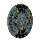 Blauwe en gele Kaleidoscoop Art Print Dartbord (Voorkant Links)