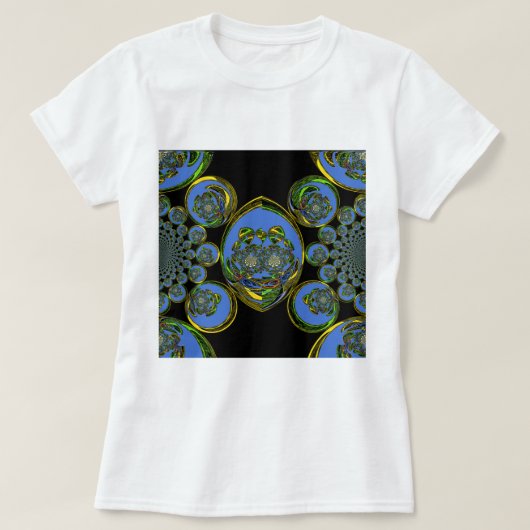 Blauwe en gele Kaleidoscoop Art Print T-shirt (Design voorkant)