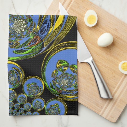 Blauwe en gele Kaleidoscoop Art Print Theedoek (Quarter Fold)