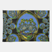 Blauwe en gele Kaleidoscoop Art Print Theedoek (Horizontaal)