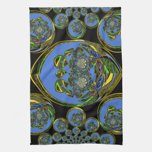 Blauwe en gele Kaleidoscoop Art Print Theedoek (Verticaal)