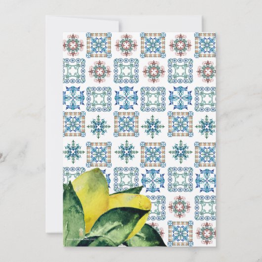 Blauwe en Gele Lemon Amalfi Bruiloft Aankondiginge Save The Date (Achterkant)