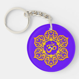Blauwe en gele Lotus Flower Om Sleutelhanger